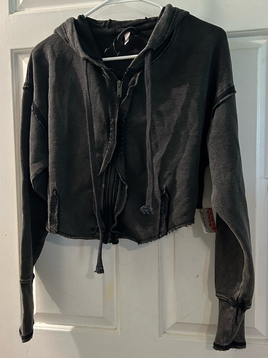 Free People Jackets & Blazers - Free People Washed Black Cropped Zip Hoodie